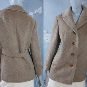 Llama Jacket, German Vintage Light Brown Camel Tan Mohair Blend Car Coat: Size 12 US, 16 UK