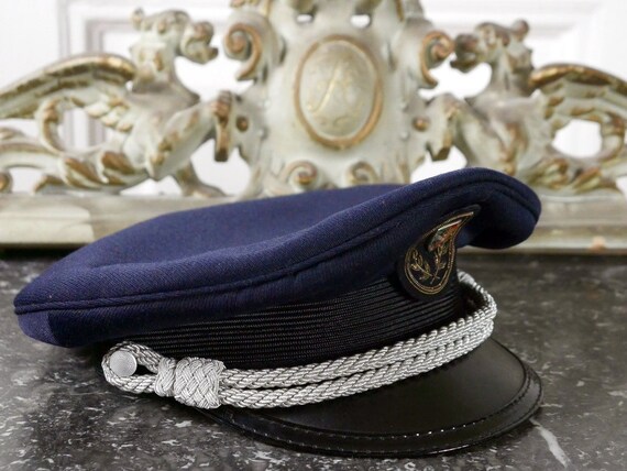 Vintage Military Officers Peaked Cap, Navy Blue w… - image 6