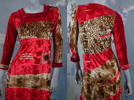 red velvet leopard print dress