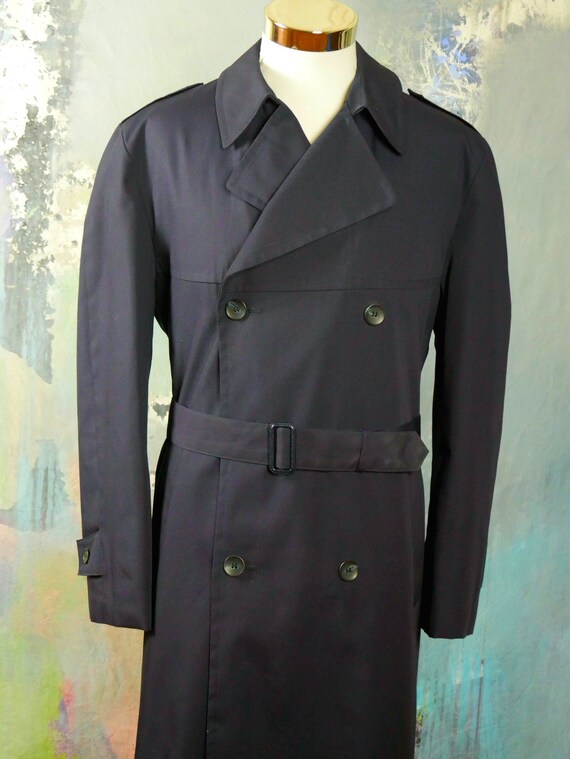 Navy Blue Trench Coat, European Vintage Dark Blue… - image 2