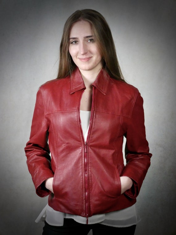 70s Red Leather Jacket Vintage - Etsy 