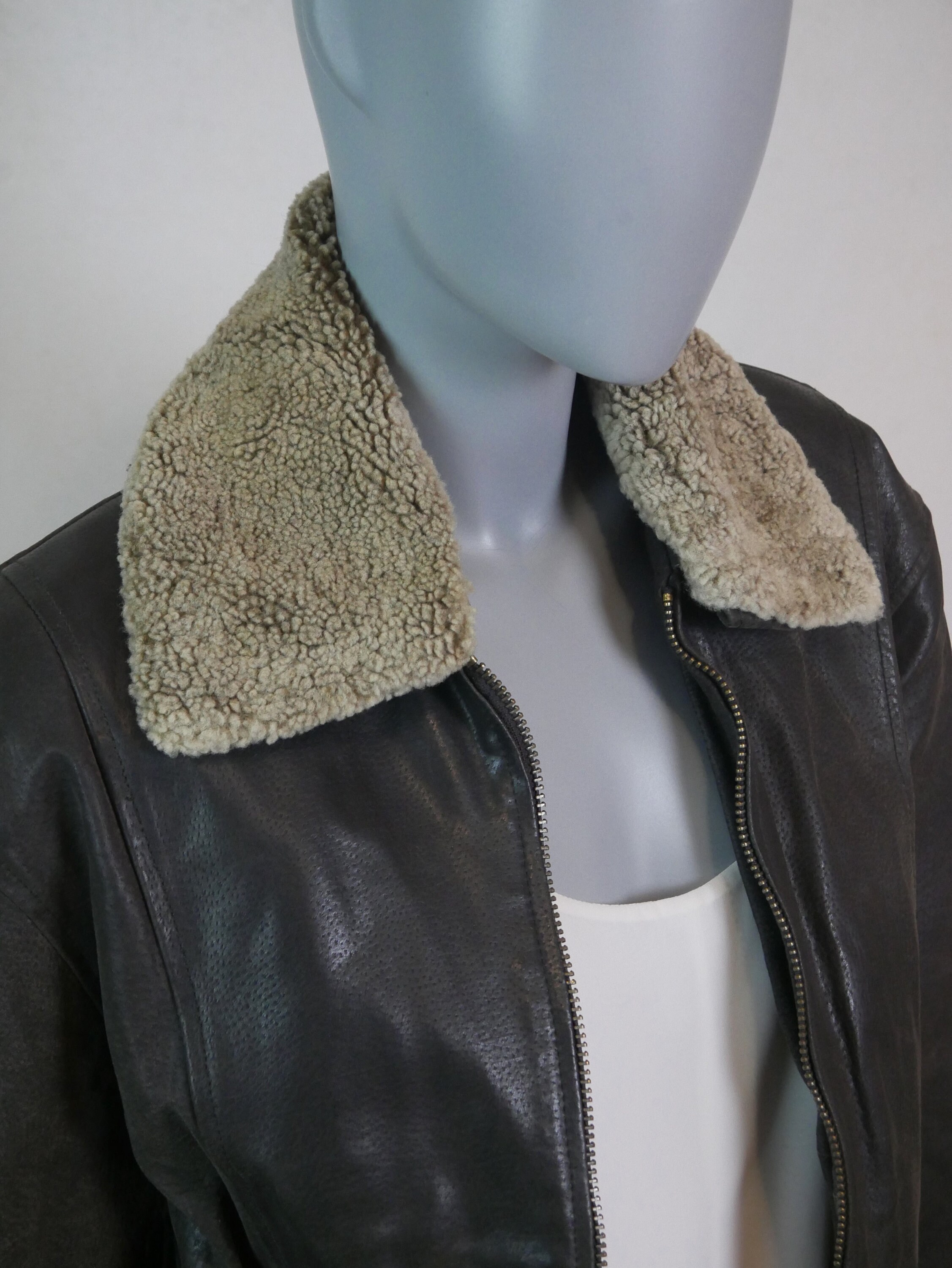 90s Vintage Brown Leather Jacket With Detachable Faux Shearling 