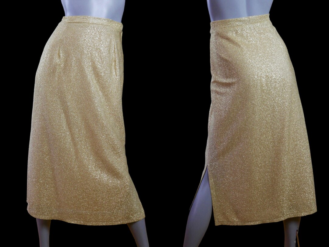 Gold Glitter Skirt, 90s European Vintage Long Midi, 28inch Waist 71