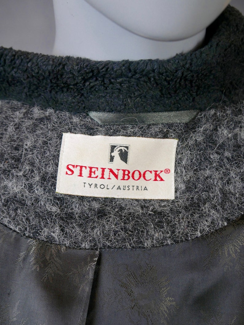 Size 14 US Austrian Vintage Trachten Double-Breasted Jacket 18 UK Gray Alpaca Jacket