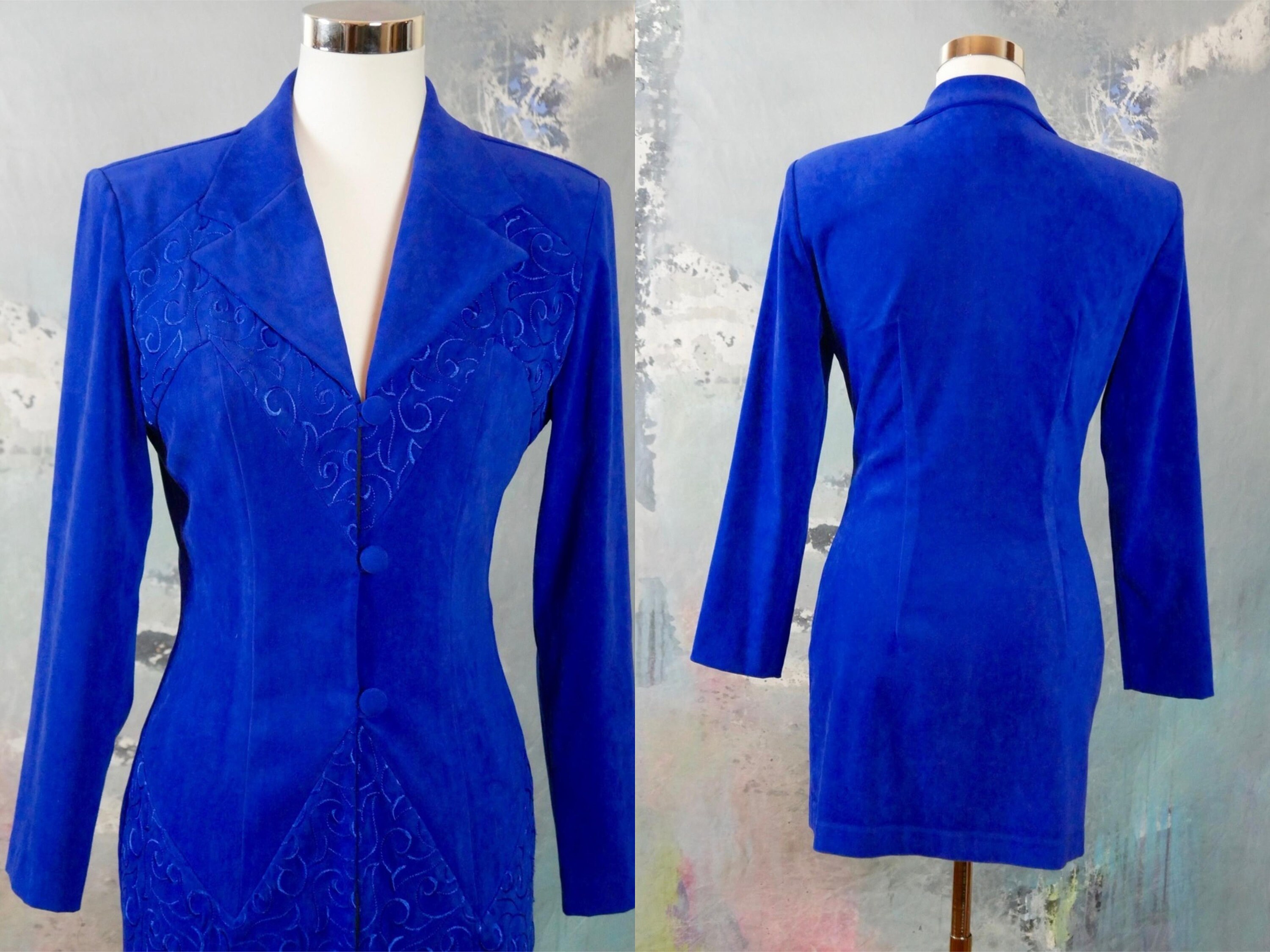 1990s Royal Blue Velour Blazer Canadian Vintage Elegant Long Etsy