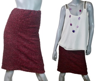 Burgundy Confetti Skirt, 90s European Vintage Party Outfit, Size Medium