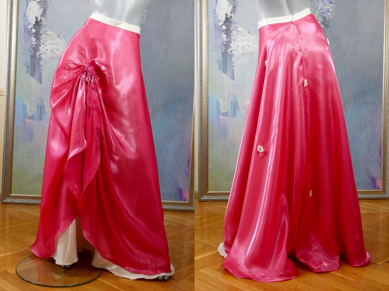 68.58cm Waist = 27 inches 10 UK Pink Satin Formal Skirt European Floor-Length Skirt w Ivory Colored Waistband /& UnderSkirt: Size 6 US