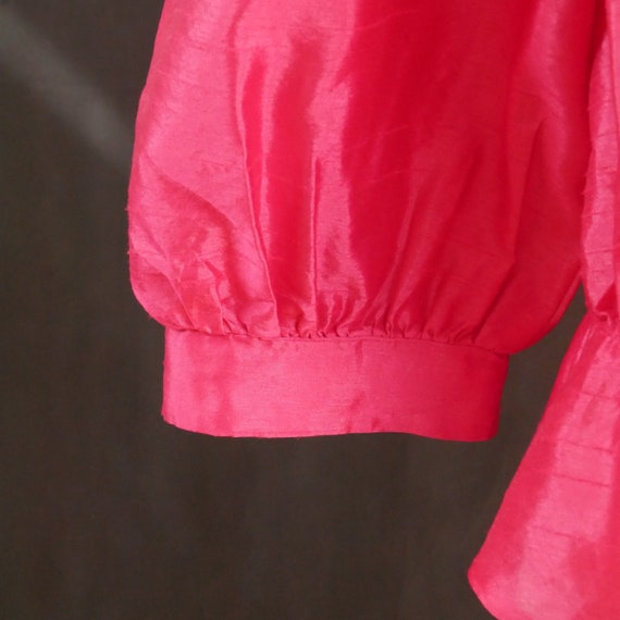 Hot Pink Blouse, 1980s Vintage Silk Feel Puff Sle… - image 3