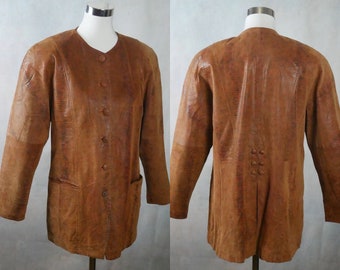 Women's Brown Leather Jacket, 90s European Vintage: Size 12 US, 16 UK
