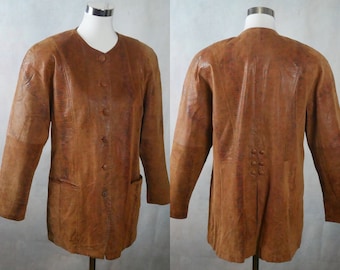 Bruin leren damesjack, jaren 90 European Vintage: maat 12 VS, 16 VK
