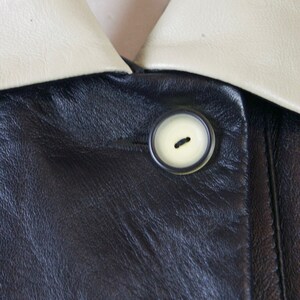 Vintage Black Leather Coat, 80s European Soft Lambskin Coat with Cream Collar, Size 14 US, 18 UK image 4