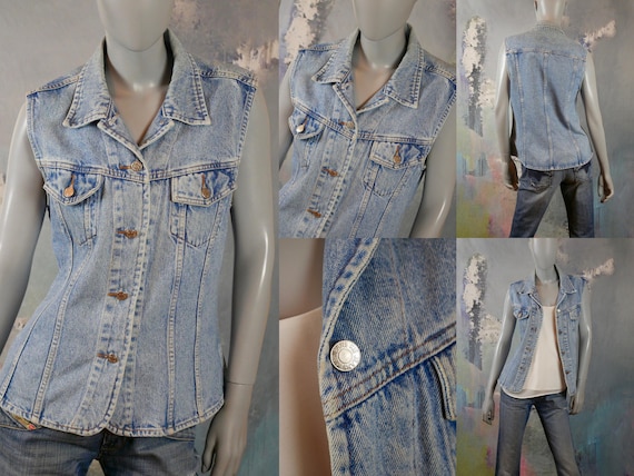 1990s Denim Vest Jeans Jacket, French Vintage: Siz