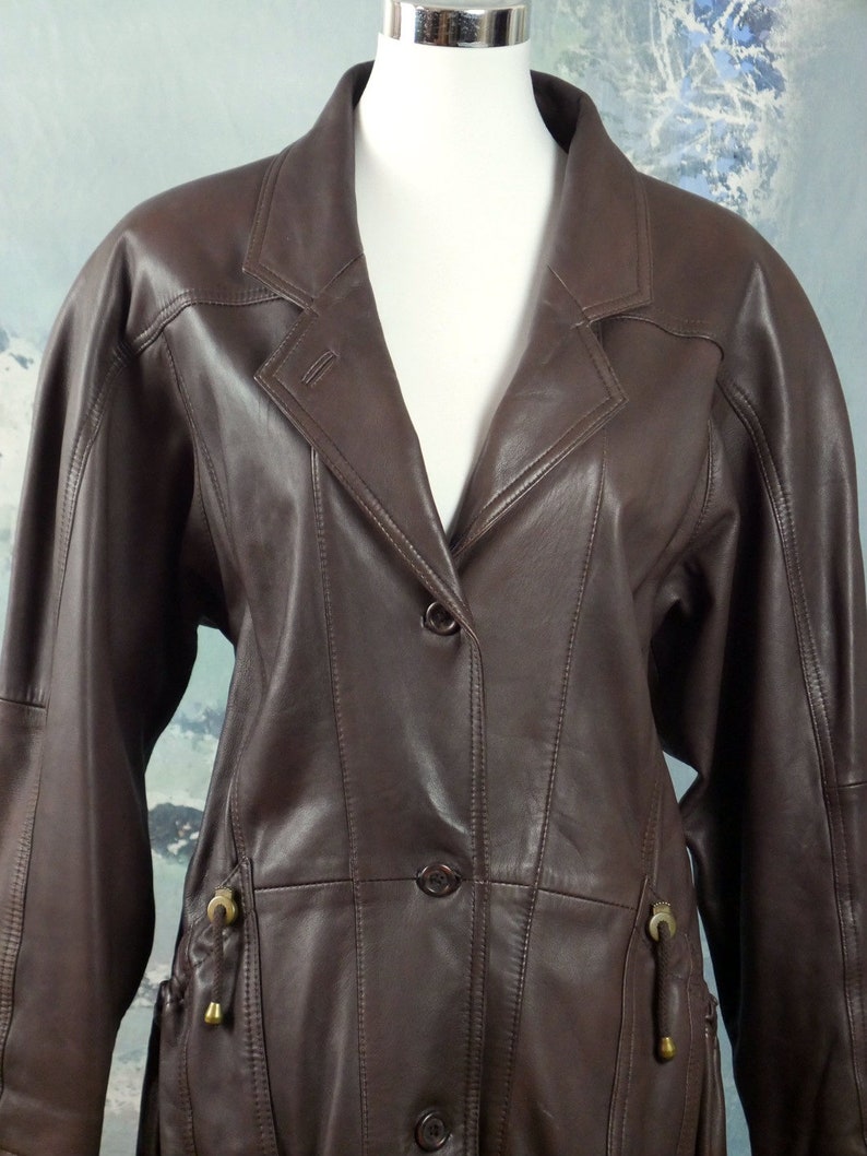 Brown Leather Jacket, 1980s European Vintage Super Soft Lambskin Leather Coat: Size 12 US, Size 16 UK image 2