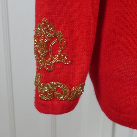 Gold Beaded Red Knit Cardigan, 1990s Italian Vint… - image 6