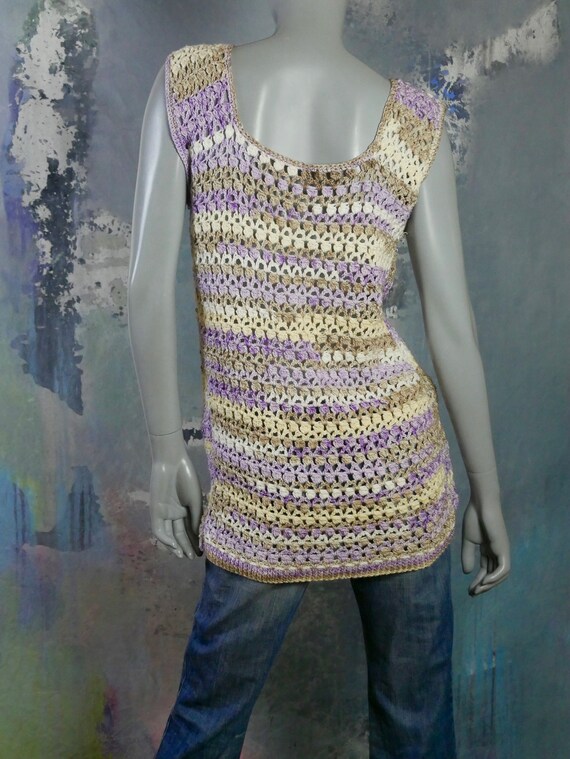 1990s Long Crochet Top, European Vintage Lilac Cr… - image 5