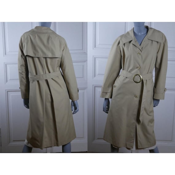 70s Vintage Trench Coat, Khaki Beige w Wide Materi