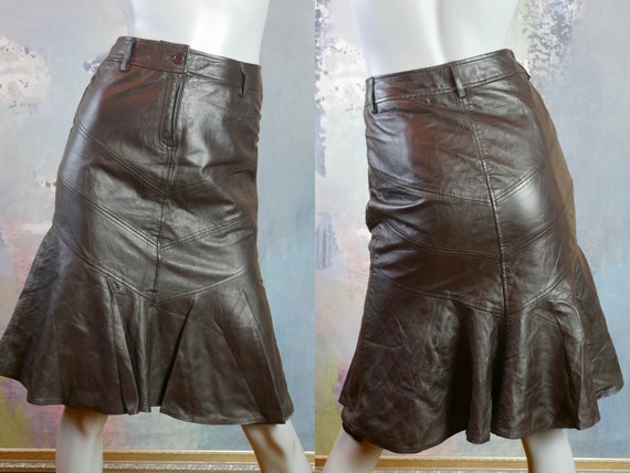 Brown Leather Skirt, 1990s Vintage Soft Lambskin F