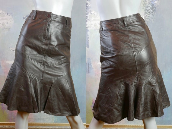 Brown Leather Skirt, 1990s Vintage Soft Lambskin … - image 1