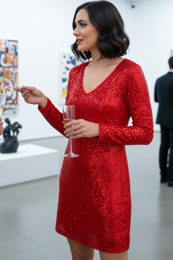 Red Sequin Dress, 90s Italian Vintage Mini, Size Medium - Etsy Red Sequin Dress, 90s Italian Vintage Mini, Size Medium - Etsy