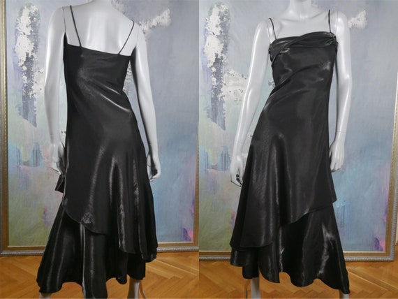 Black Evening Dress, French Vintage Spaghetti Stra