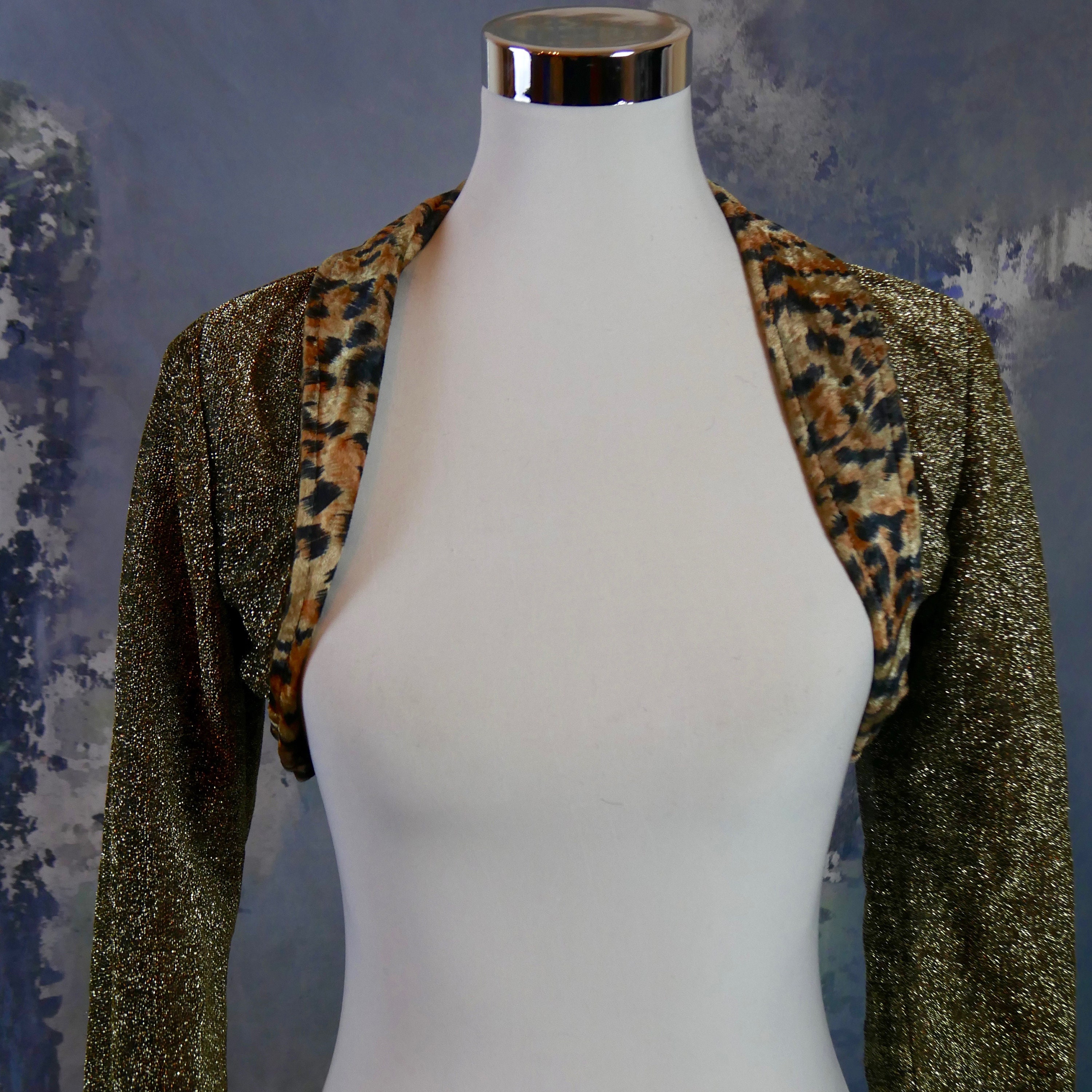 Metallic Gold Shrug With Leopard Print Velvet Shawl Collar and Etsy