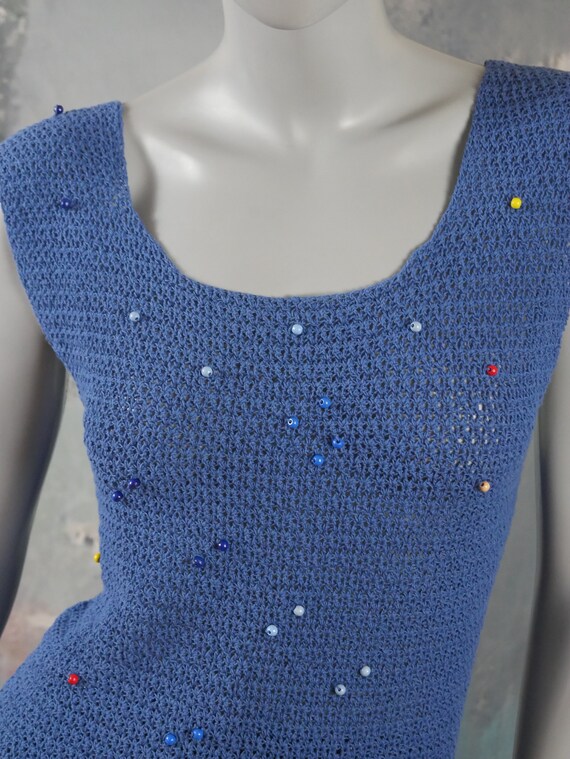 Blue Summer Sweater Vest Sleeveless Beaded 1990s … - image 4
