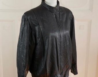 Vintage Leather Jacket, 1990s Black Band Collar Zippered Bomber Jacket, Made in Finland: Size 12 US, 16 UK - Etsy Vintage Leather Jacket, 1990s Black Band Collar Zippered Bomber Jacket, Made in Finland: Size 12 US, 16 UK - Etsy