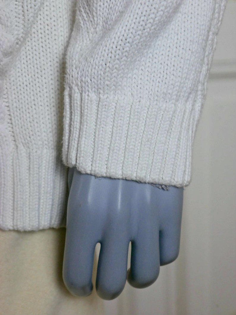 1618 UK Cable Knit Pullover Sweater: Size 1214 US Italian Vintage Nautical Sweater White Navy Blue Cotton Knit V-Neck Sailor Jumper