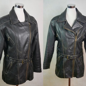 Y2K Vintage Black Leather Jacket, Size 10 US, 14 UK