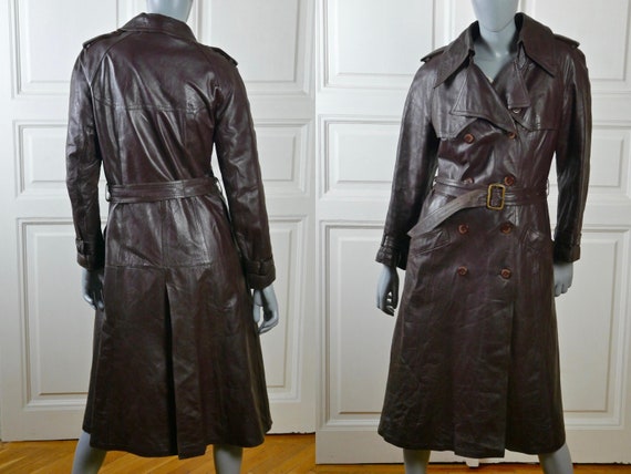 Vintage Leather Trench Coat, 1980s European Double-breasted Belted