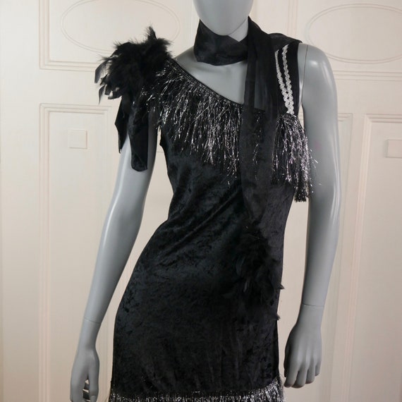 Flapper Dress, European Vintage Black Velvet with… - image 6