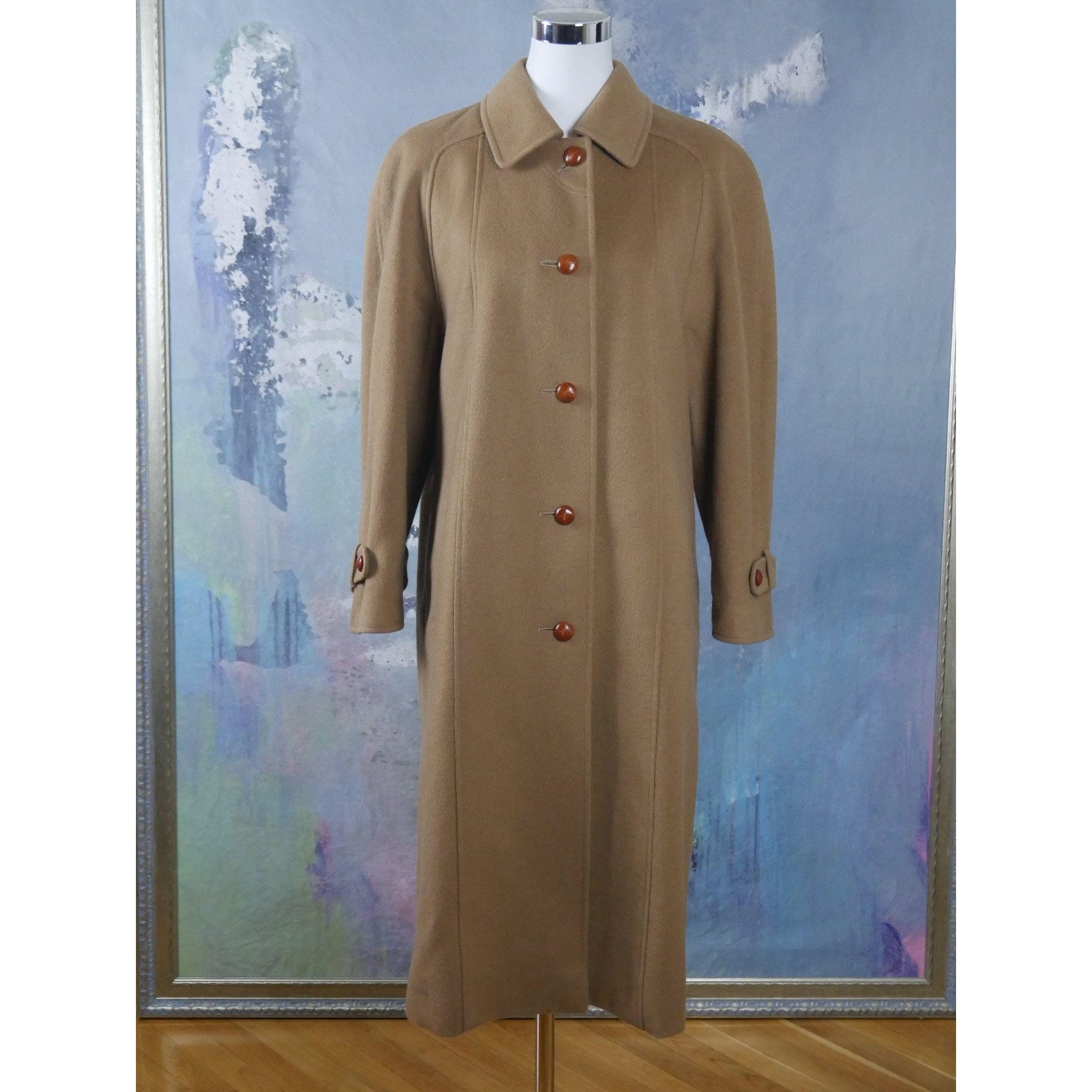 80s Vintage Loden Wool Coat, Camel Light Brown Color Austrian Long