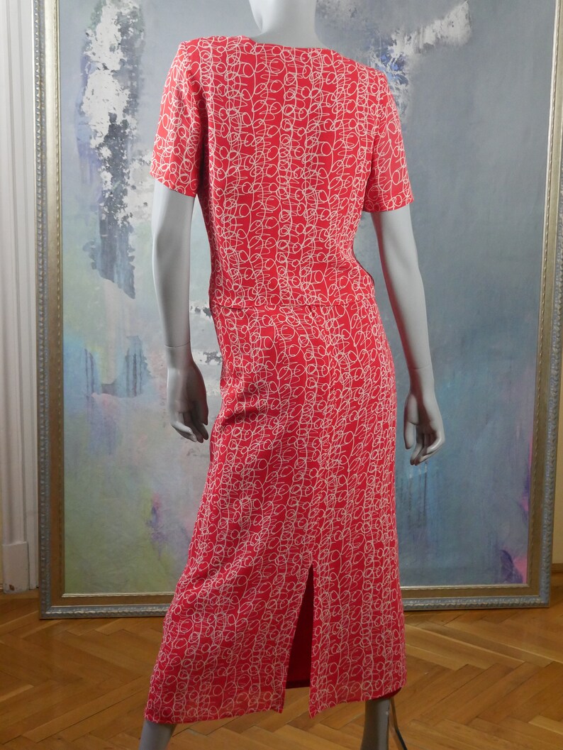 Long Red Dress Set 90s Vintage European Short-sleeve Dressy - Etsy