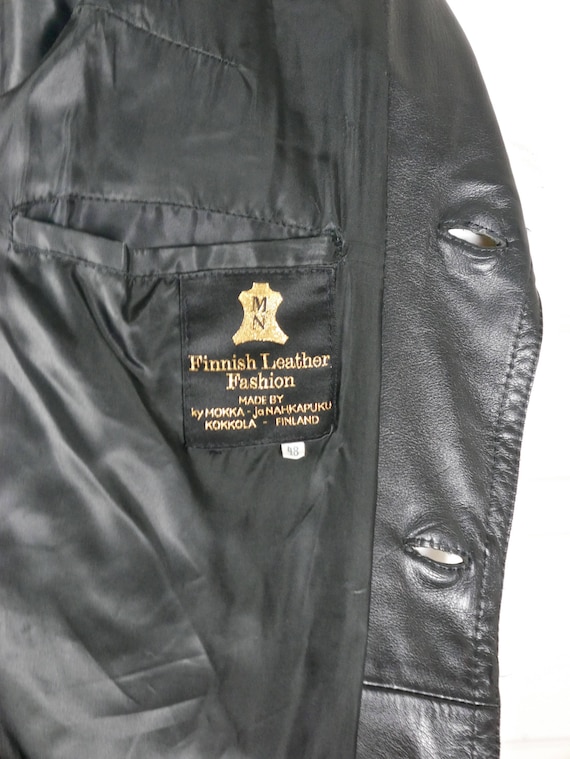 Finnish Vintage Black Leather Jacket, 1970s Wide … - image 10