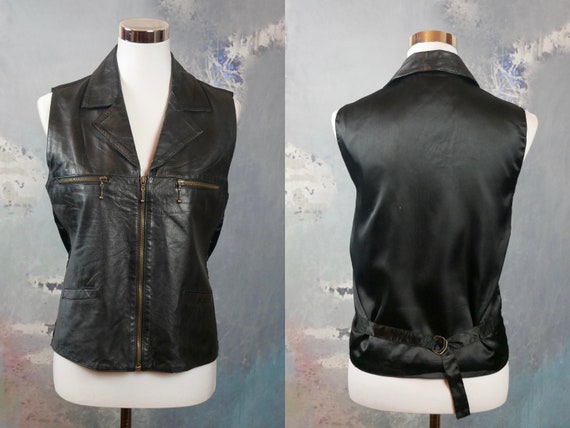 Black Leather Vest, 1990s Italian Vintage Soft Lambskin Genuine 