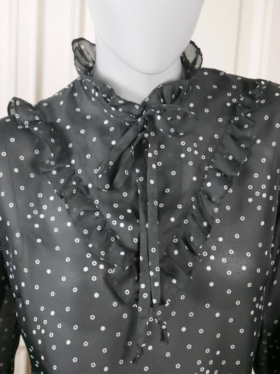 80s Vintage Black & White Blouse, Large, Size 12 … - image 10