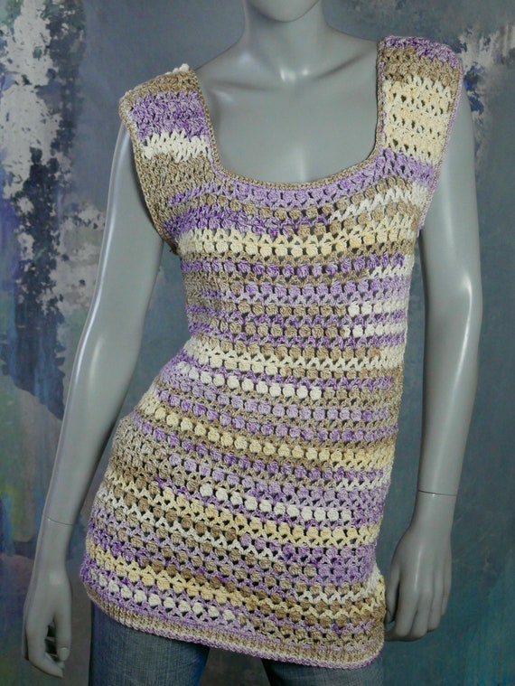 1990s Long Crochet Top, European Vintage Lilac Cr… - image 3