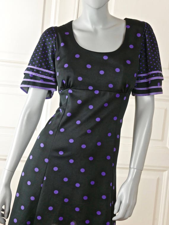 Short-Sleeve Polka Dot Dress, Swedish Vintage Bla… - image 2