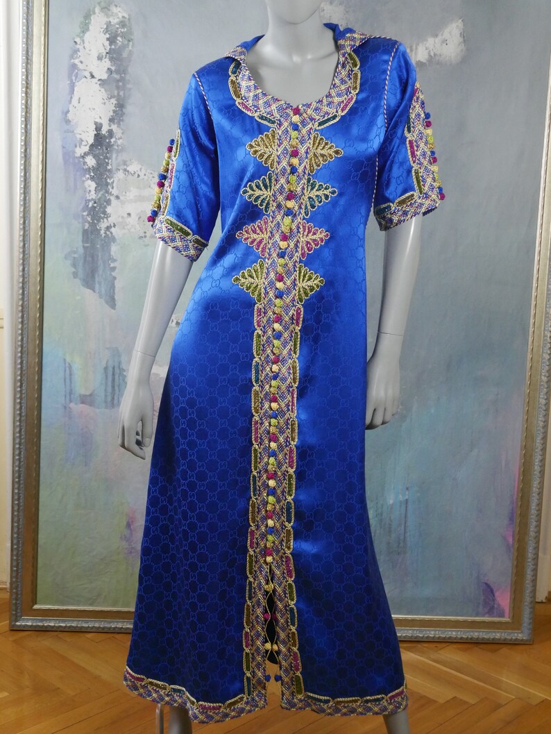 Middle Eastern Beaded Dress Royal Blue Satin Khaleeji Thobe - Etsy