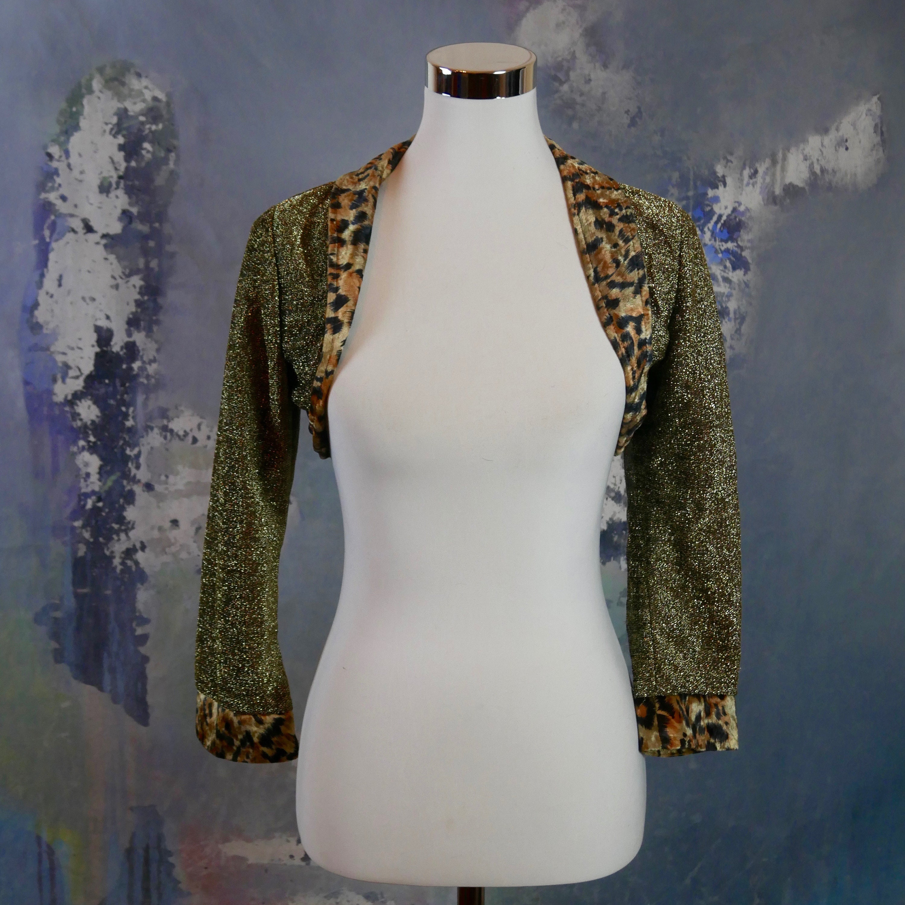 Metallic Gold Shrug With Leopard Print Velvet Shawl Collar and Etsy