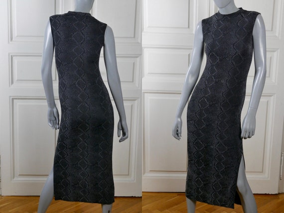 Python Print Bodycon Dress, 1990s French Vintage B