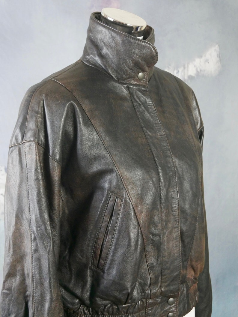 1980s Brown Leather Bomber Jacket Made in Finland: Size 1214 US Women/'sEuropean Vintage 1618 UK