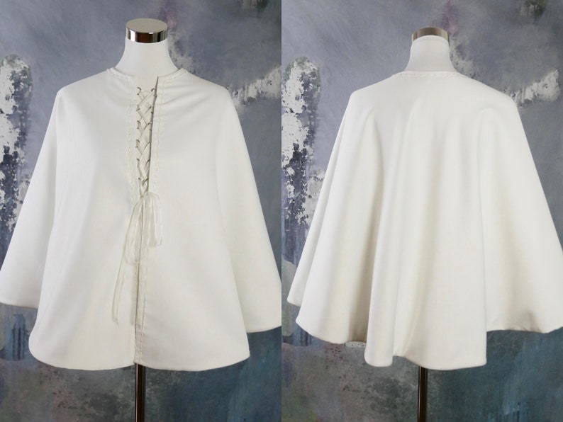 1416 UK White Satin Cape Size 1012 US Swedish Vintage Winter Wedding Capelet with Ribbon Front Tie
