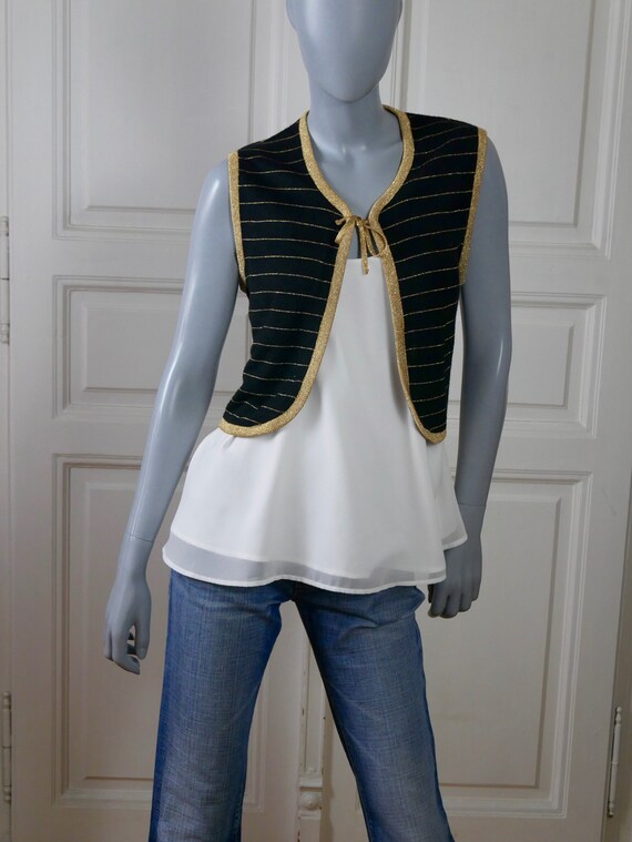 Boho Vest, 1970s Black Rounded-Front Cropped Wais… - image 6