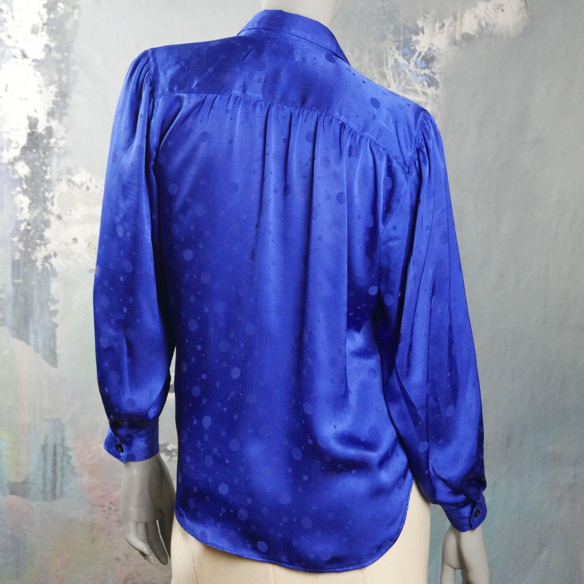 Blue Satin Blouse 90s Vintage Long-sleeve Shirt Style Top | Etsy