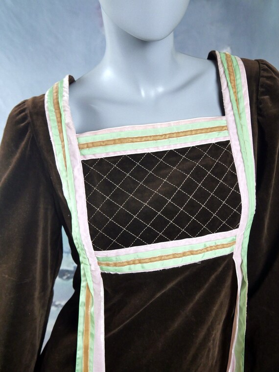 70s Maxi Dress, Brown Velvet Elizabethan Style Bo… - image 5