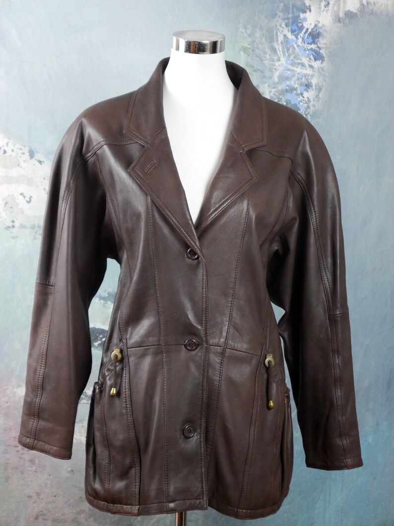 Brown Leather Jacket, 1980s European Vintage Super Soft Lambskin Leather Coat: Size 12 US, Size 16 UK image 8