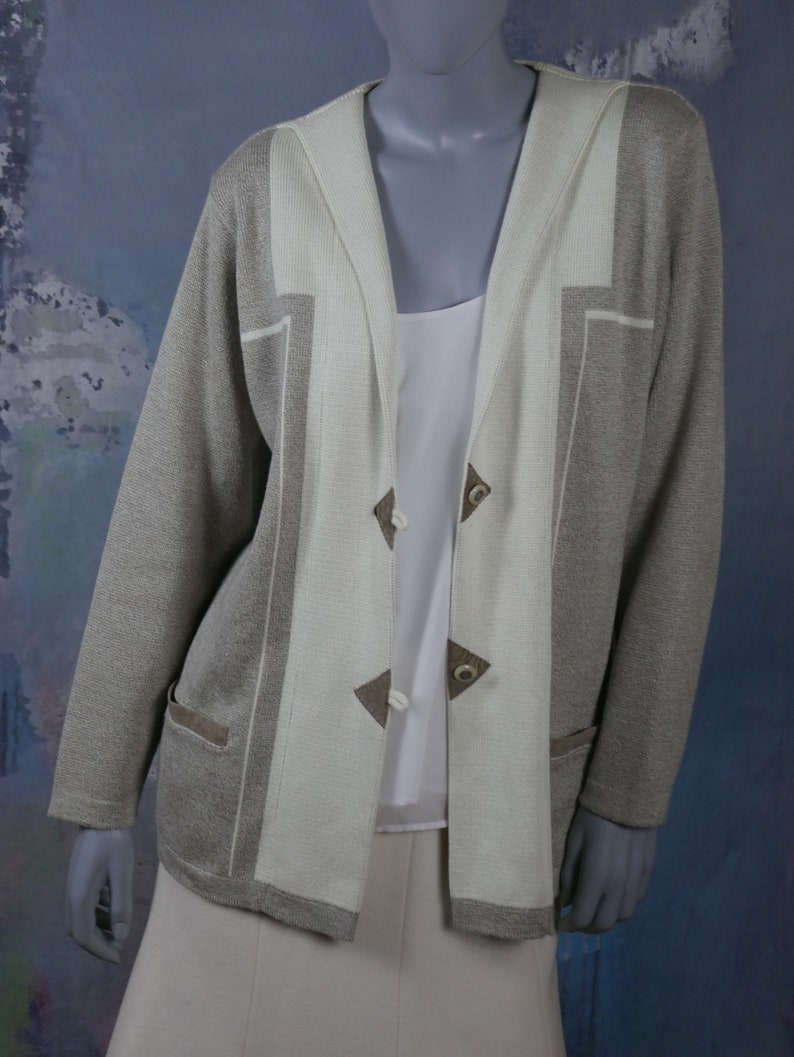 Size 16 US Swedish Knit Cardigan Blazer 20 UK European Vintage Cotton Blend Cream /& Beige