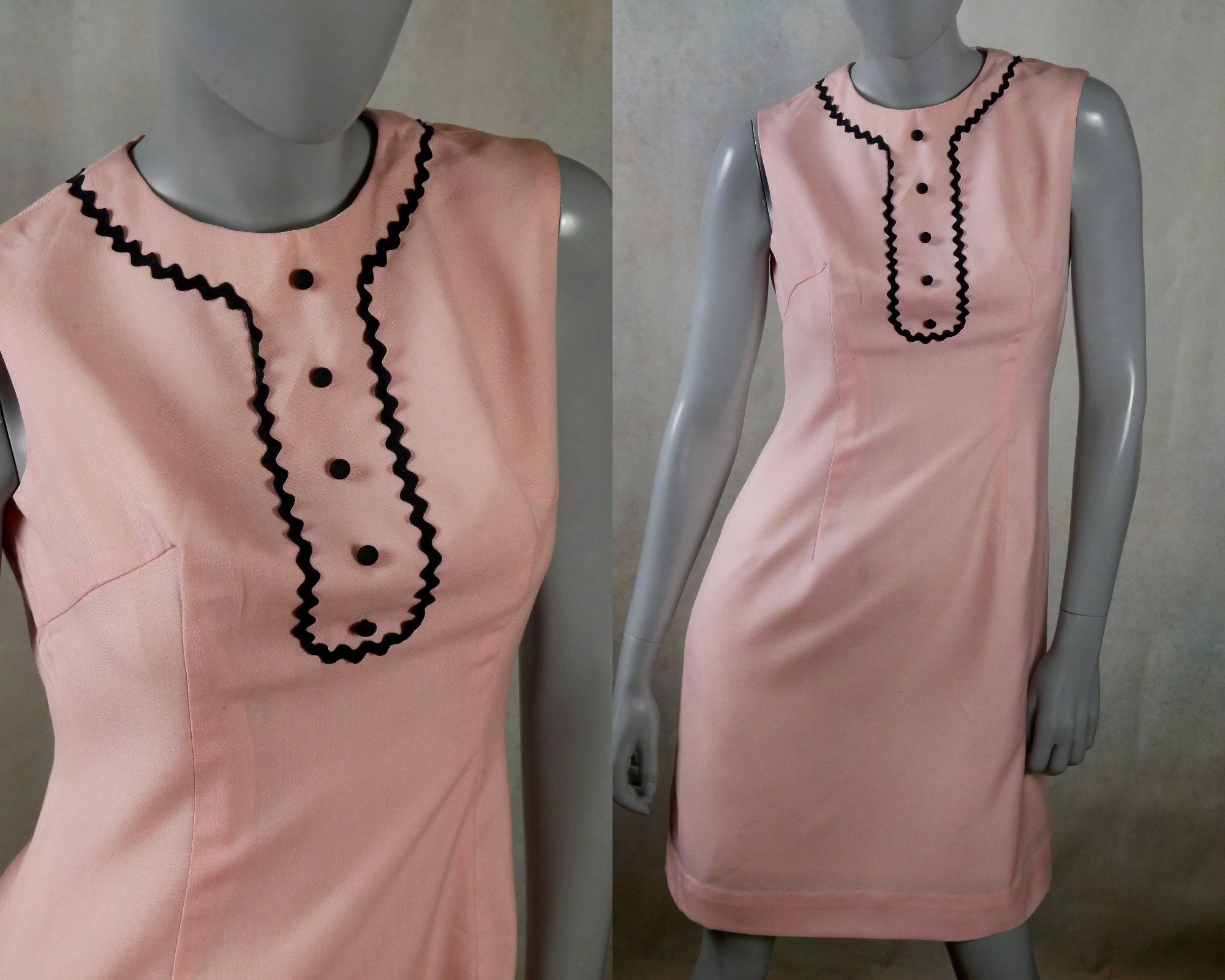 Vintage Pink Sleeveless Dress, Jackie Kennedy Style: Size 6 US, 10 UK