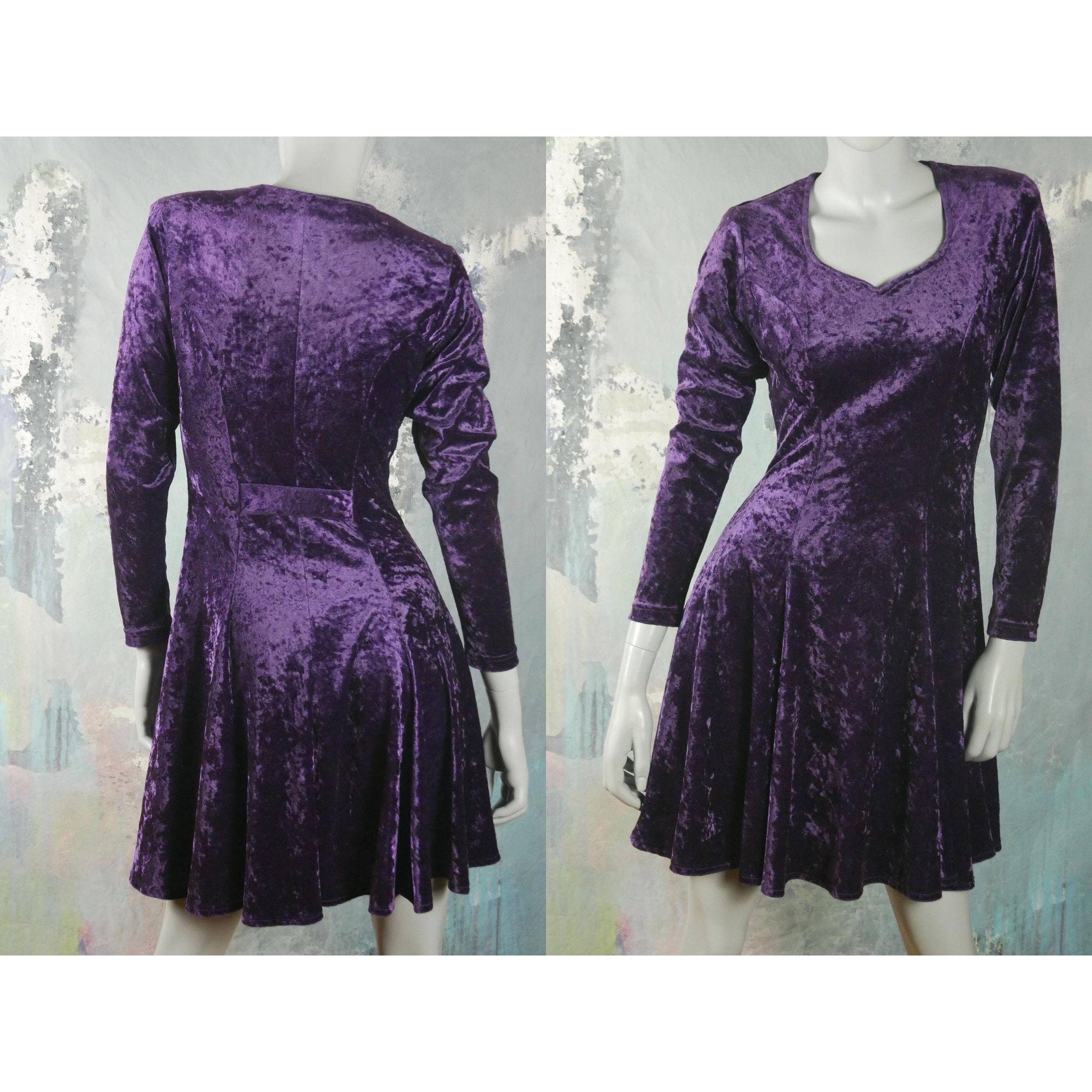 Purple Crushed Velvet Dress 90s German 